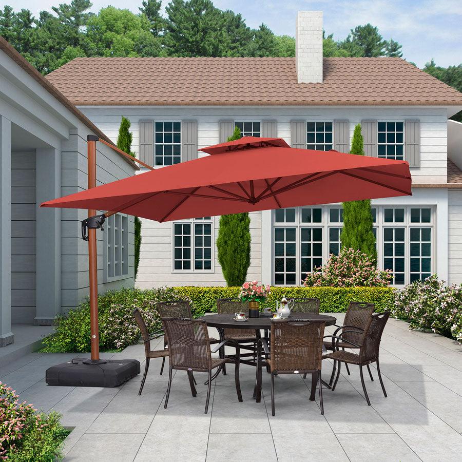 PURPLE LEAF Double Top 9 / 10 / 11 / 12 ft Square Aluminum Sun Umbrellas in Wood Color - Image 51