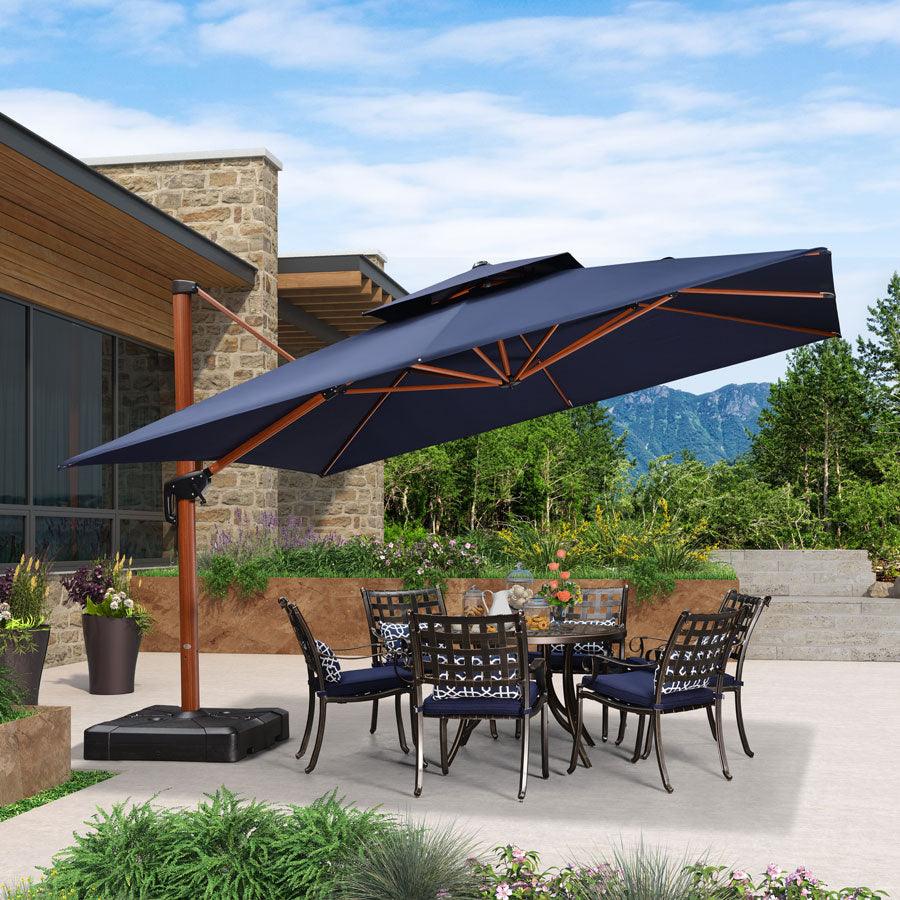 PURPLE LEAF Double Top 9 / 10 / 11 / 12 ft Square Aluminum Sun Umbrellas in Wood Color - Image 56
