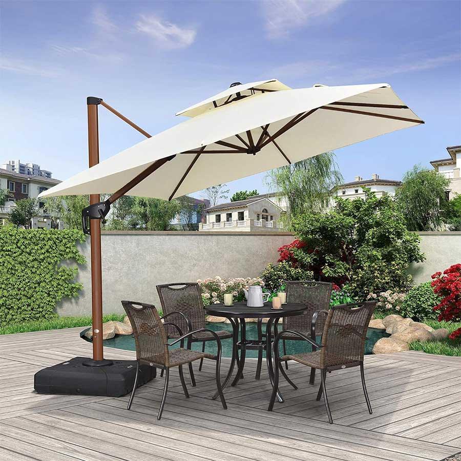 PURPLE LEAF Double Top 9 / 10 / 11 / 12 ft Square Aluminum Sun Umbrellas in Wood Color - Image 58