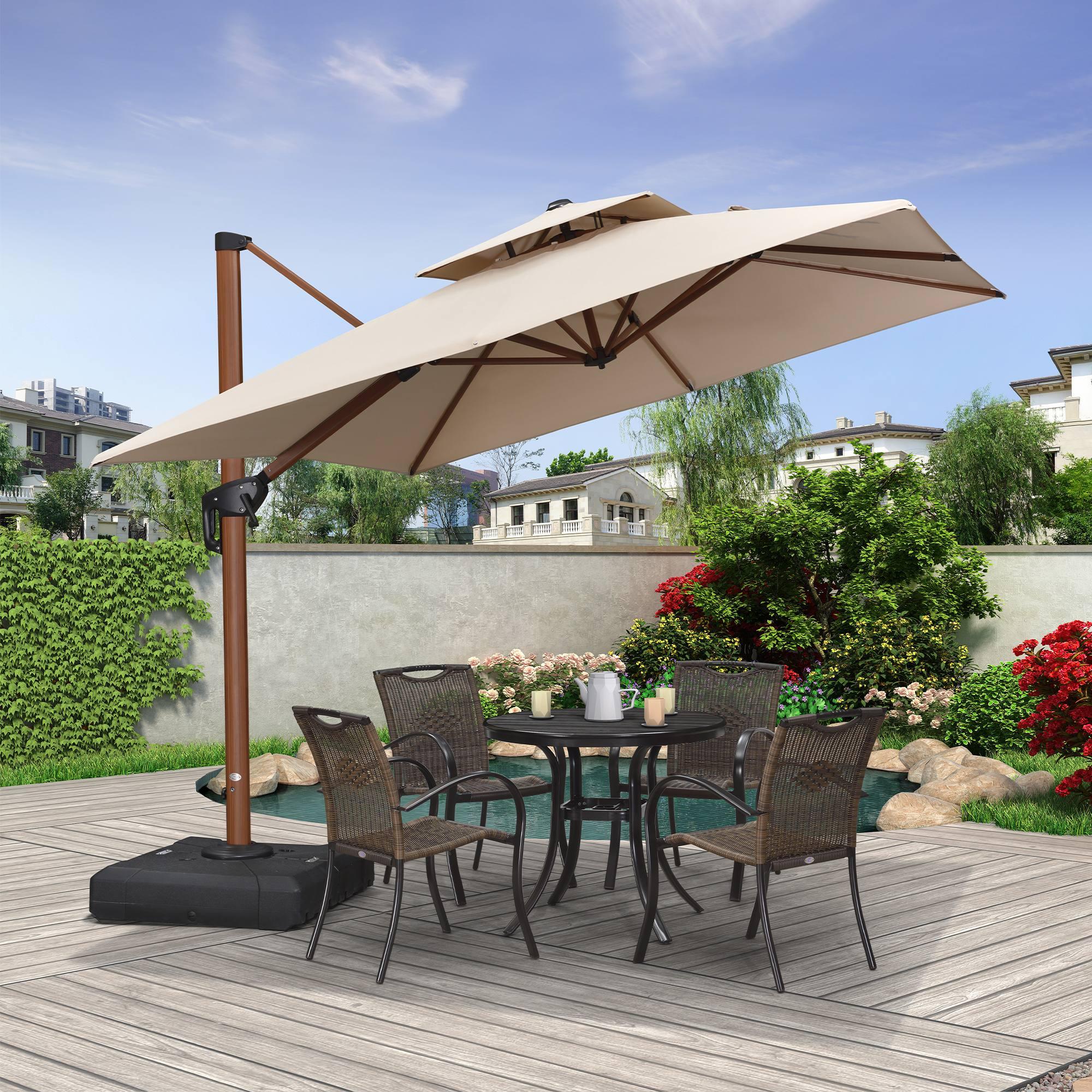 PURPLE LEAF Double Top 9 / 10 / 11 / 12 ft Square Aluminum Sun Umbrellas in Wood Color - Image 64