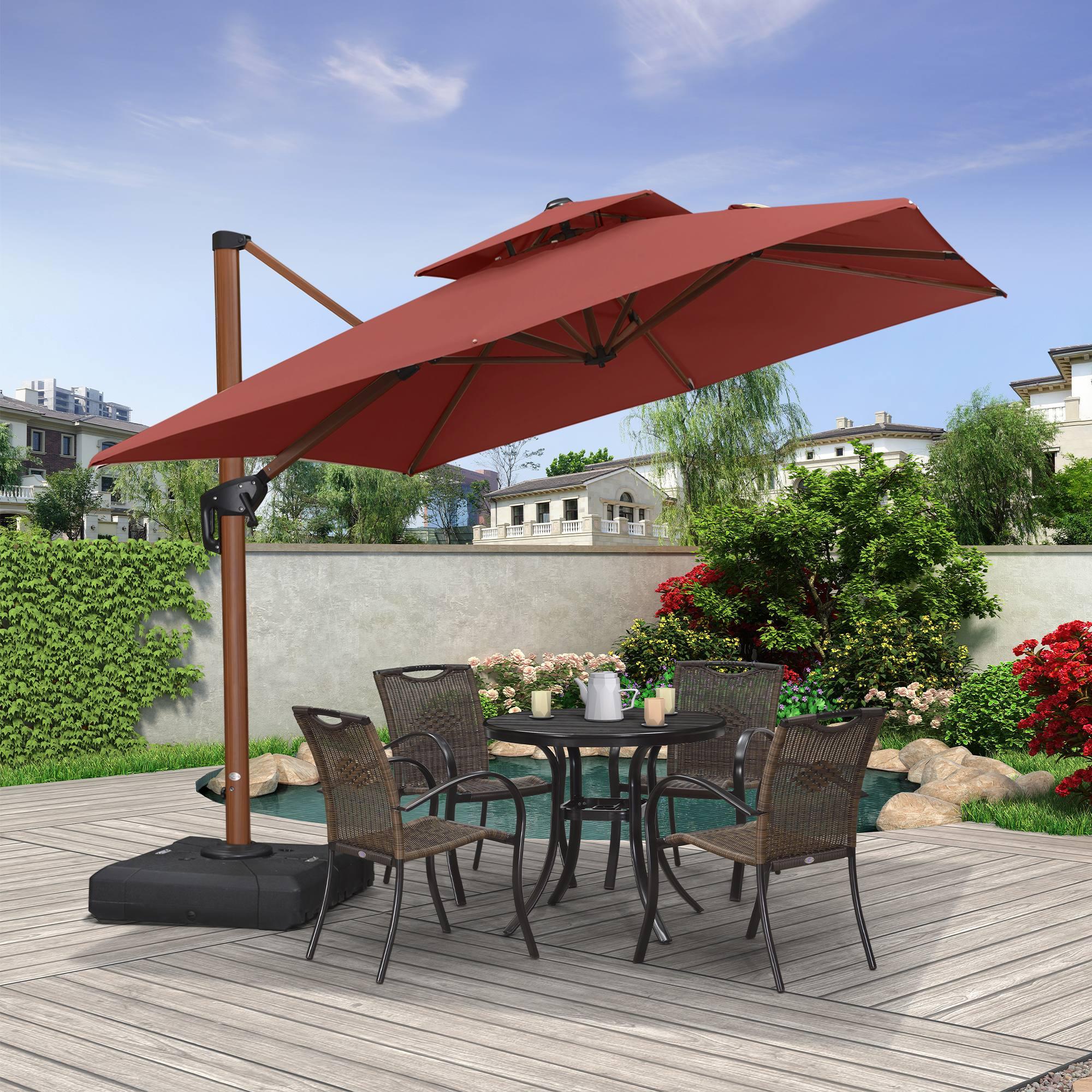 PURPLE LEAF Double Top 9 / 10 / 11 / 12 ft Square Aluminum Sun Umbrellas in Wood Color - Image 66