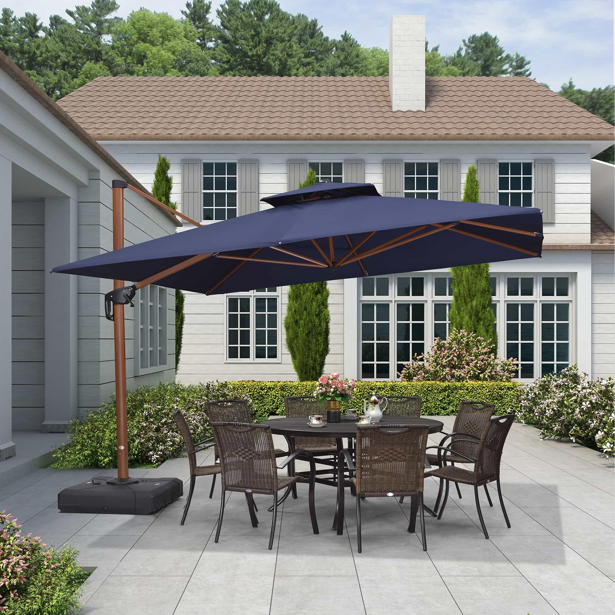 PURPLE LEAF Double Top 9 / 10 / 11 / 12 ft Square Aluminum Sun Umbrellas in Wood Color - Image 77