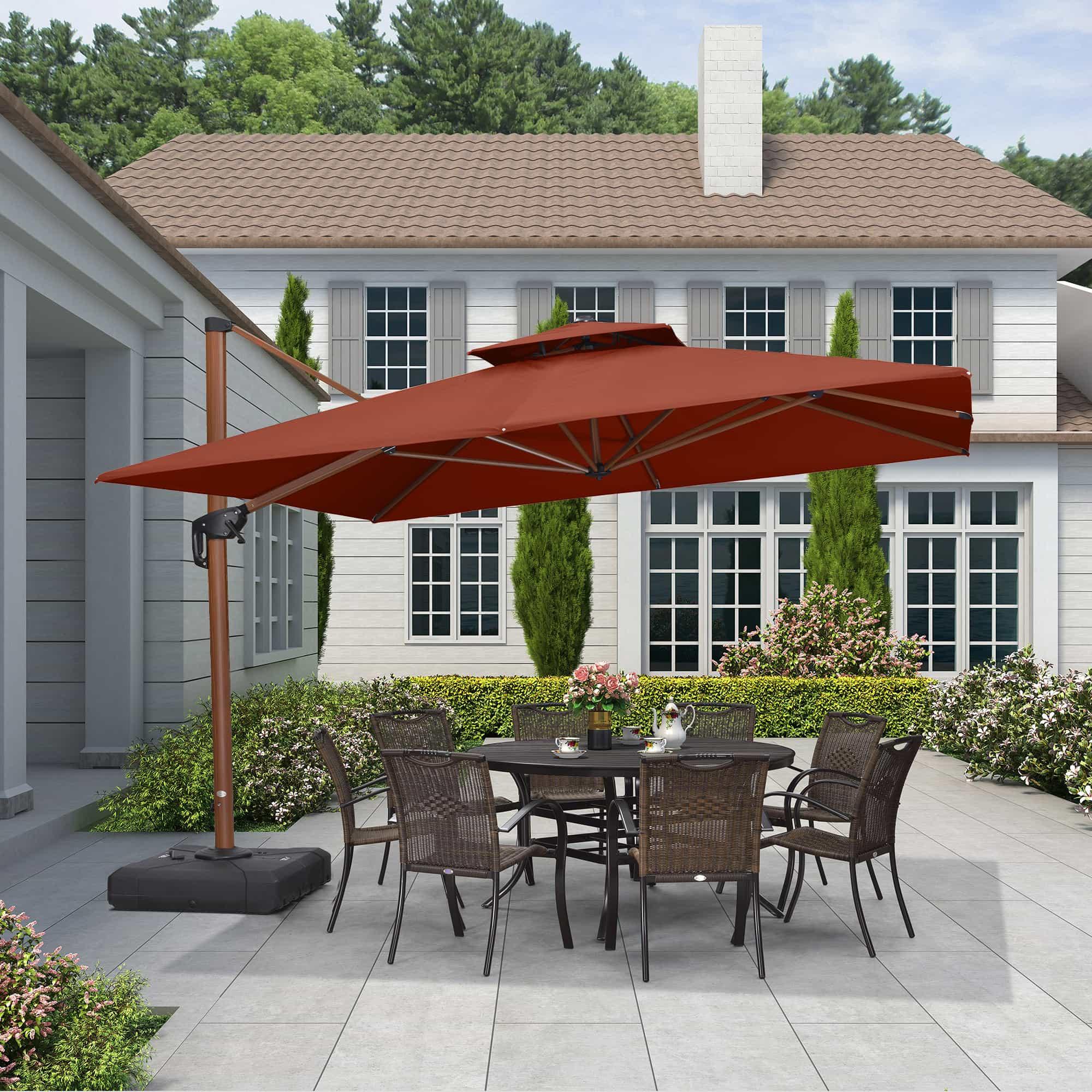 PURPLE LEAF Double Top 9 / 10 / 11 / 12 ft Square Aluminum Sun Umbrellas in Wood Color - Image 80