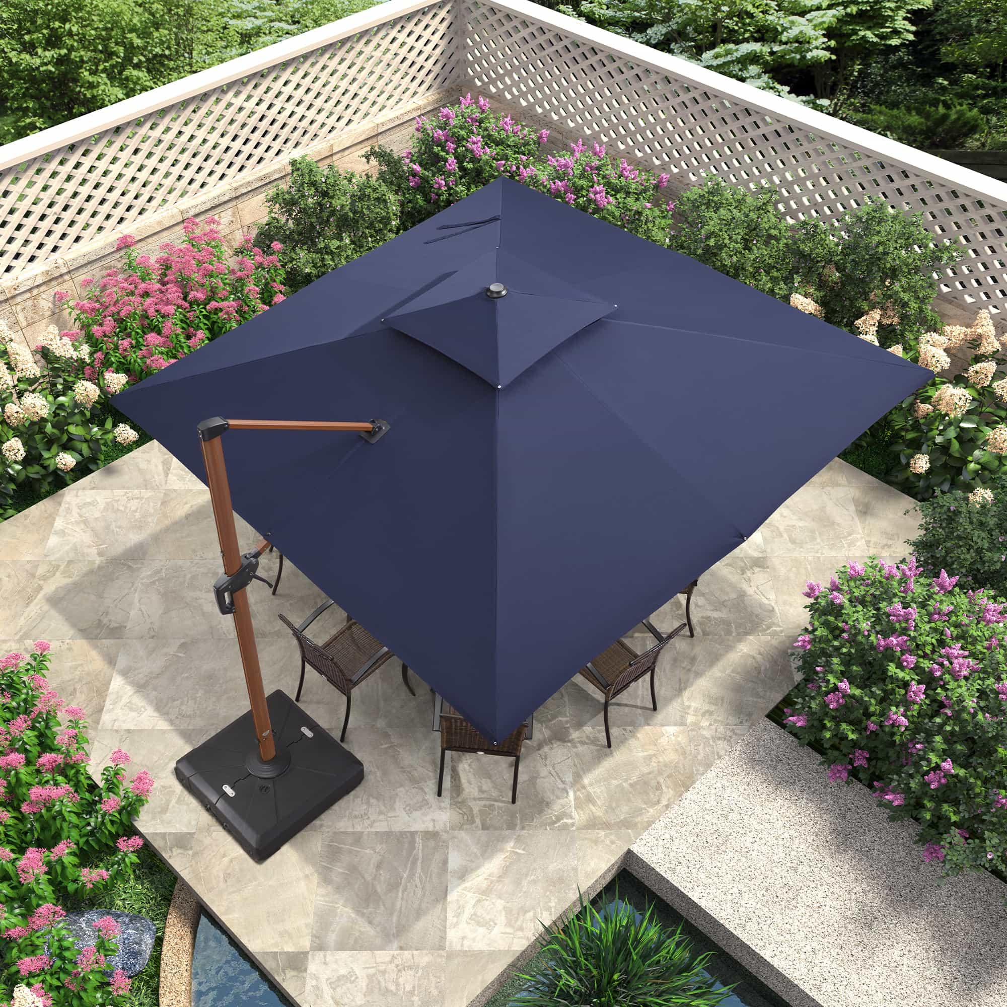 PURPLE LEAF Double Top 9 / 10 / 11 / 12 ft Square Aluminum Sun Umbrellas in Wood Color - Image 85