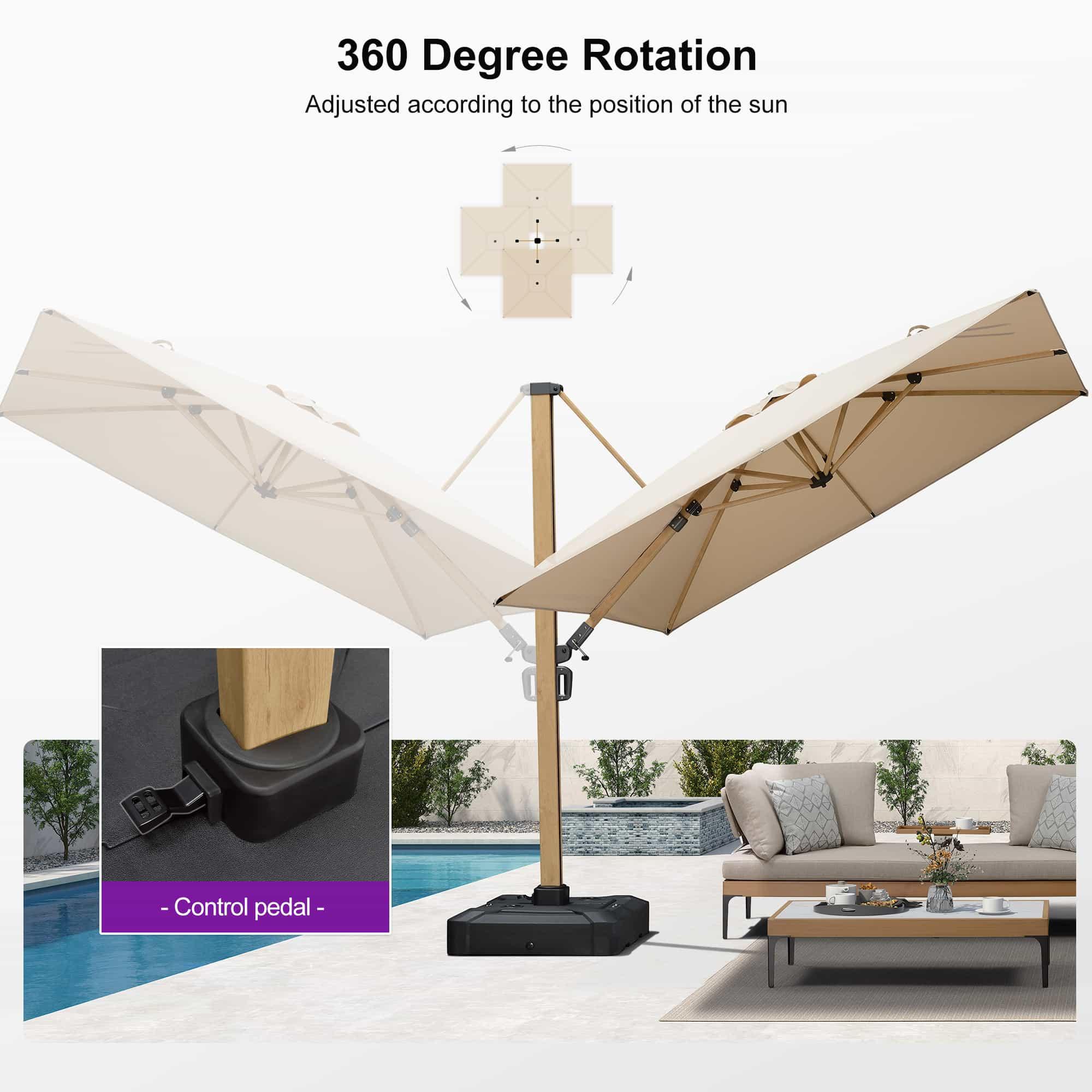 PURPLE LEAF Wood Grain Cantilever Patio Umbrella Aluminum Outdoor Umbrellas - Image 13