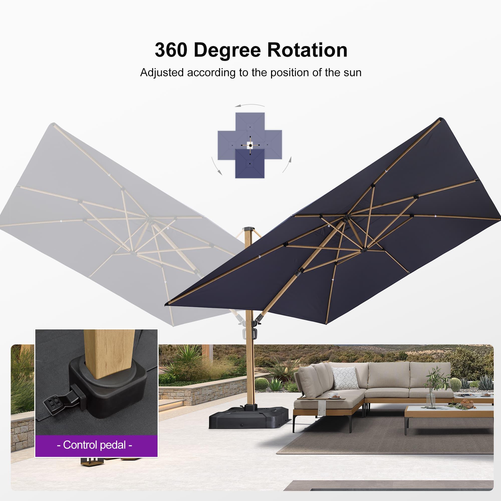 PURPLE LEAF Wood Grain Cantilever Patio Umbrella Aluminum Outdoor Umbrellas - Image 125