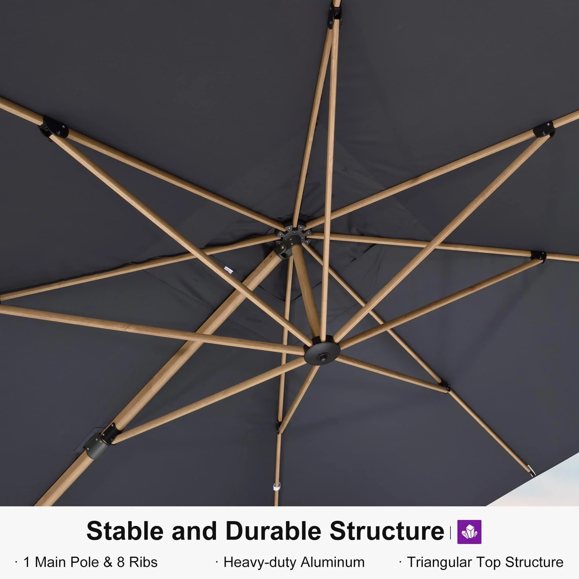 PURPLE LEAF Wood Grain Cantilever Patio Umbrella Aluminum Outdoor Umbrellas - Image 135