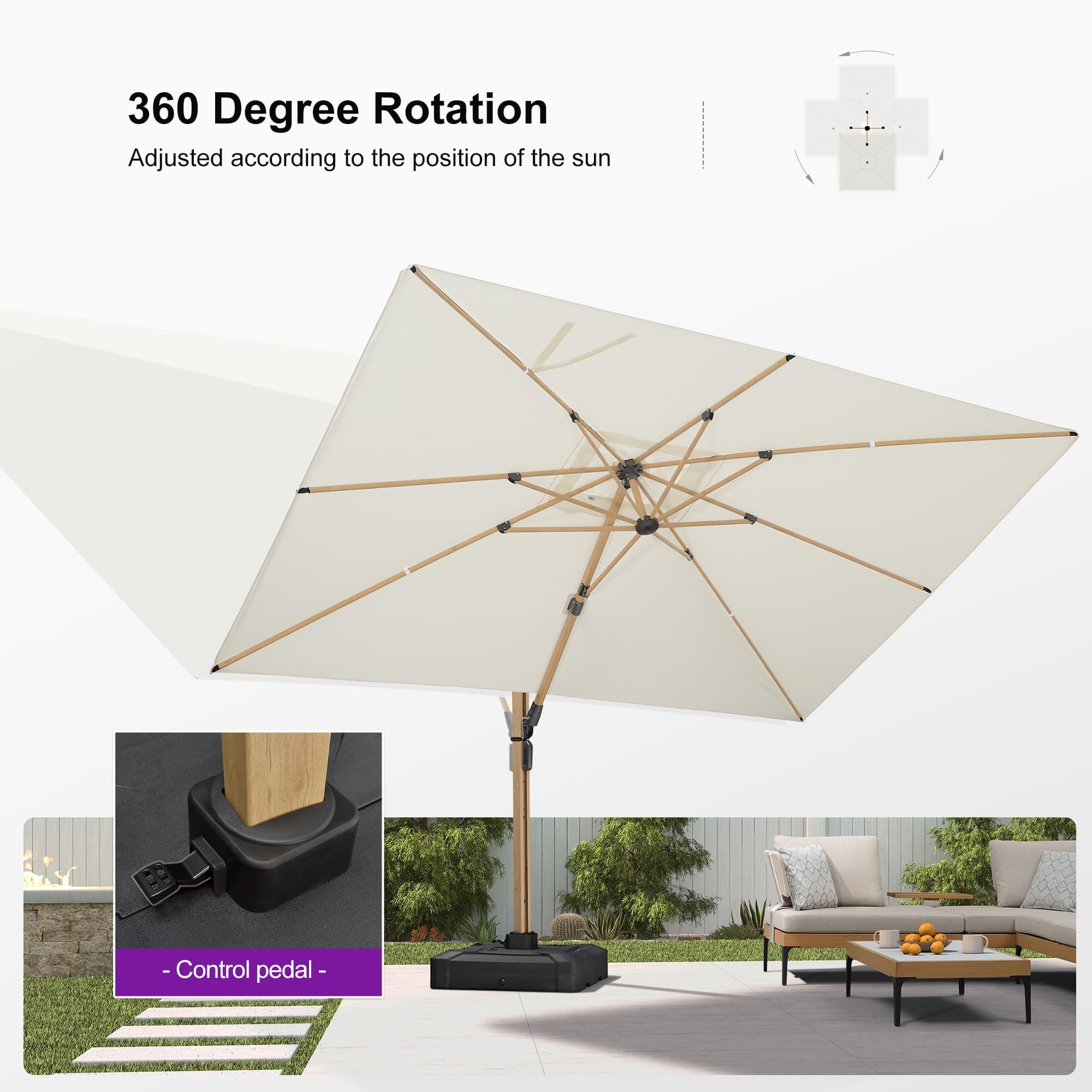 PURPLE LEAF Wood Grain Cantilever Patio Umbrella Aluminum Outdoor Umbrellas - Image 157