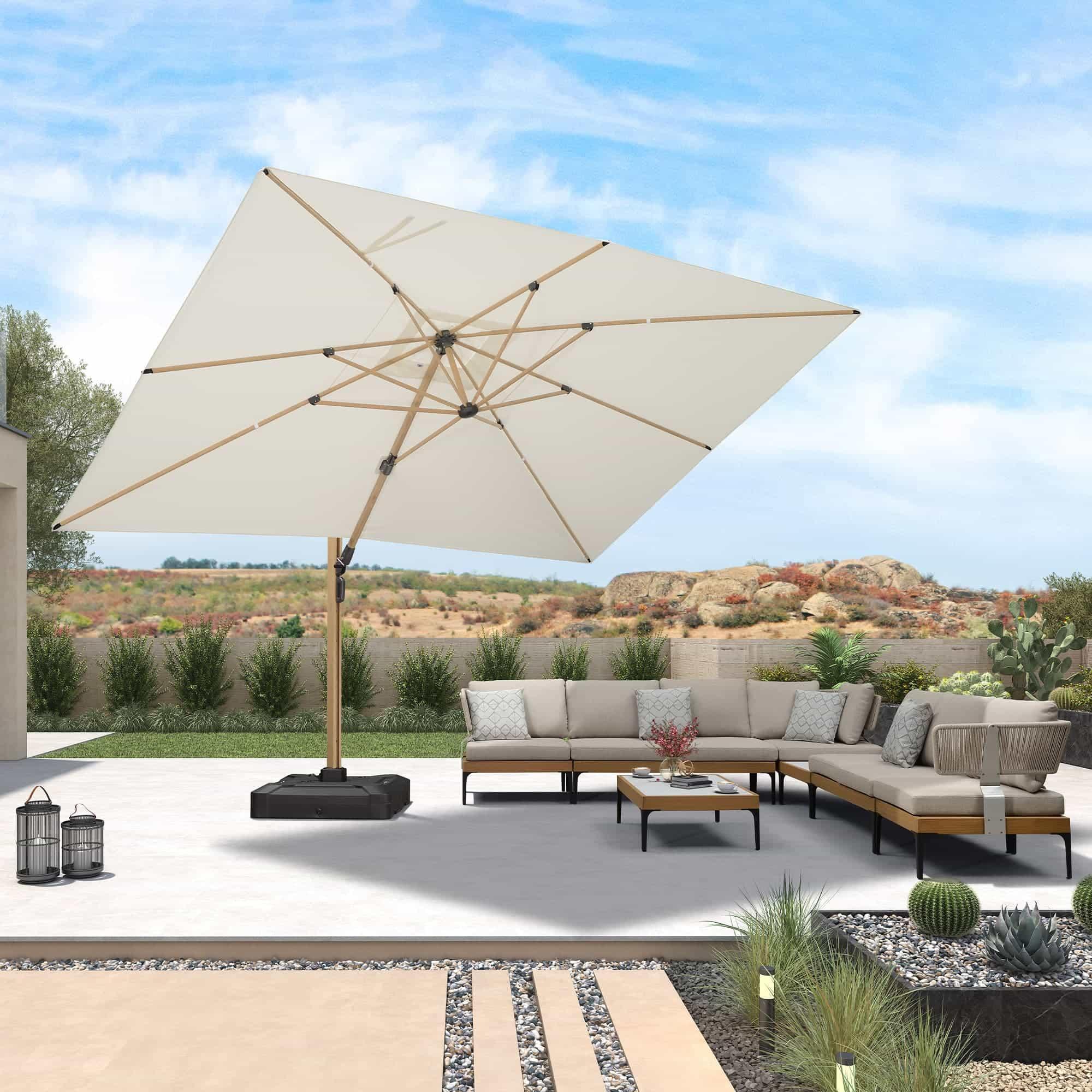 PURPLE LEAF Wood Grain Cantilever Patio Umbrella Aluminum Outdoor Umbrellas - Image 183