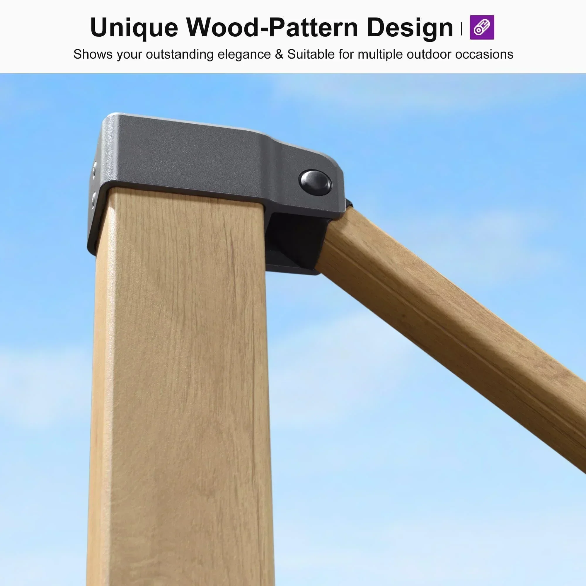 PURPLE LEAF Wood Grain Cantilever Patio Umbrella Aluminum Outdoor Umbrellas - Image 189