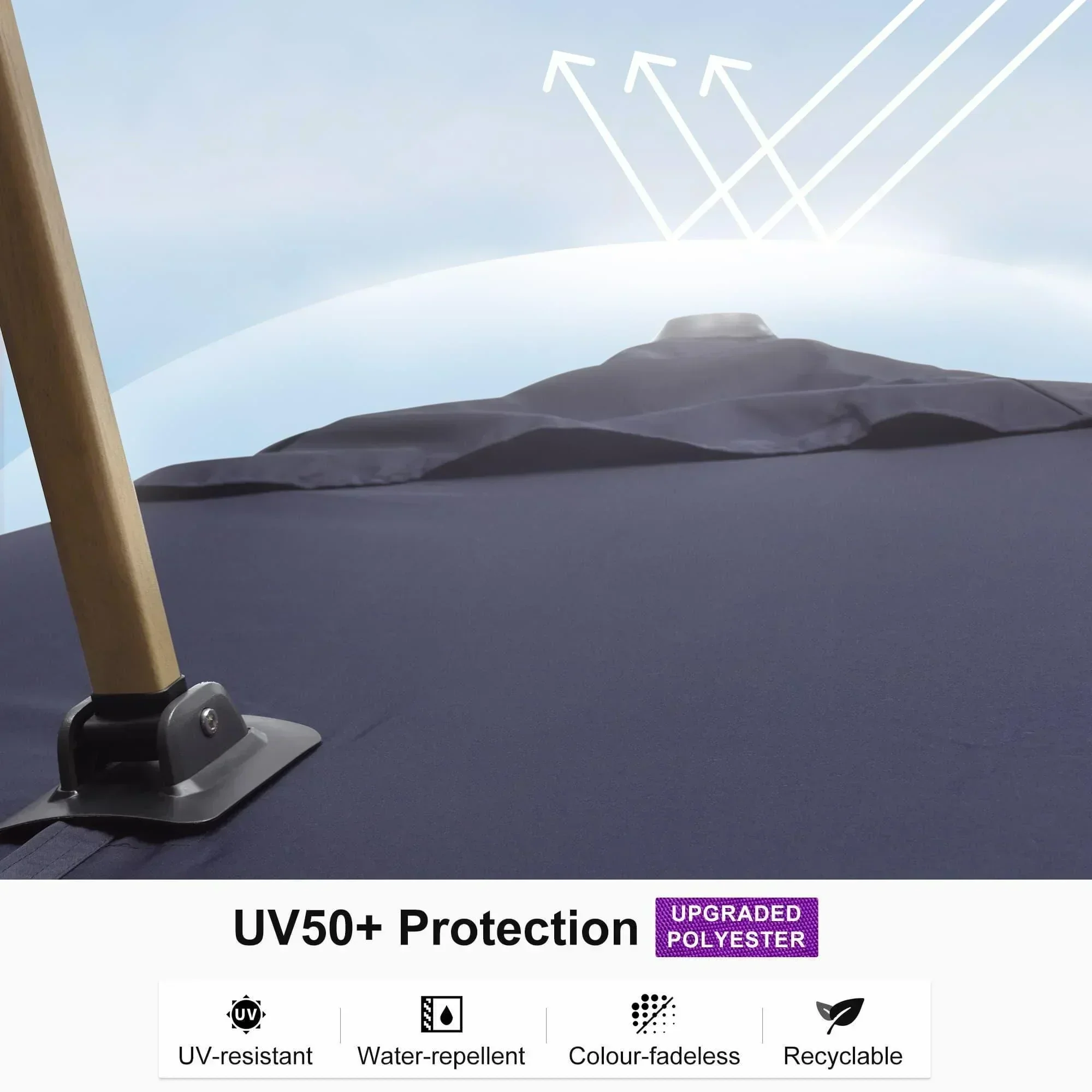 PURPLE LEAF Wood Grain Cantilever Patio Umbrella Aluminum Outdoor Umbrellas - Image 195