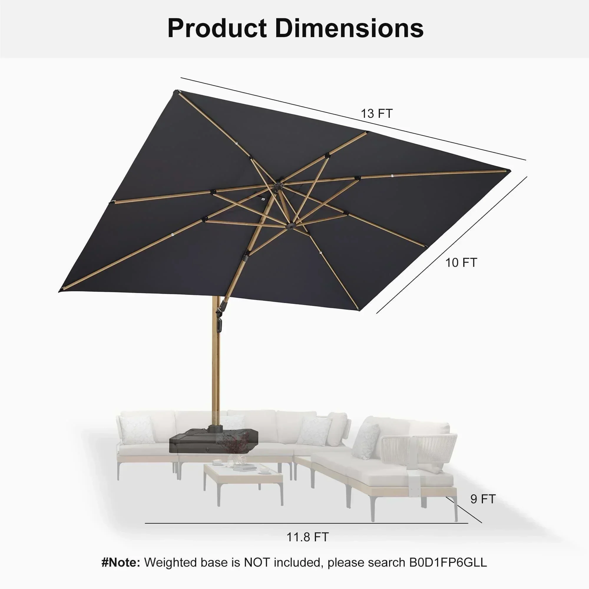 PURPLE LEAF Wood Grain Cantilever Patio Umbrella Aluminum Outdoor Umbrellas - Image 204