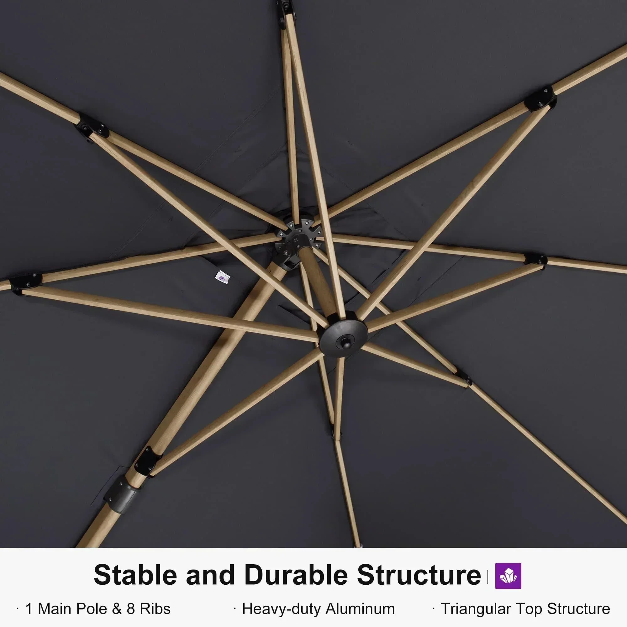 PURPLE LEAF Wood Grain Cantilever Patio Umbrella Aluminum Outdoor Umbrellas - Image 208
