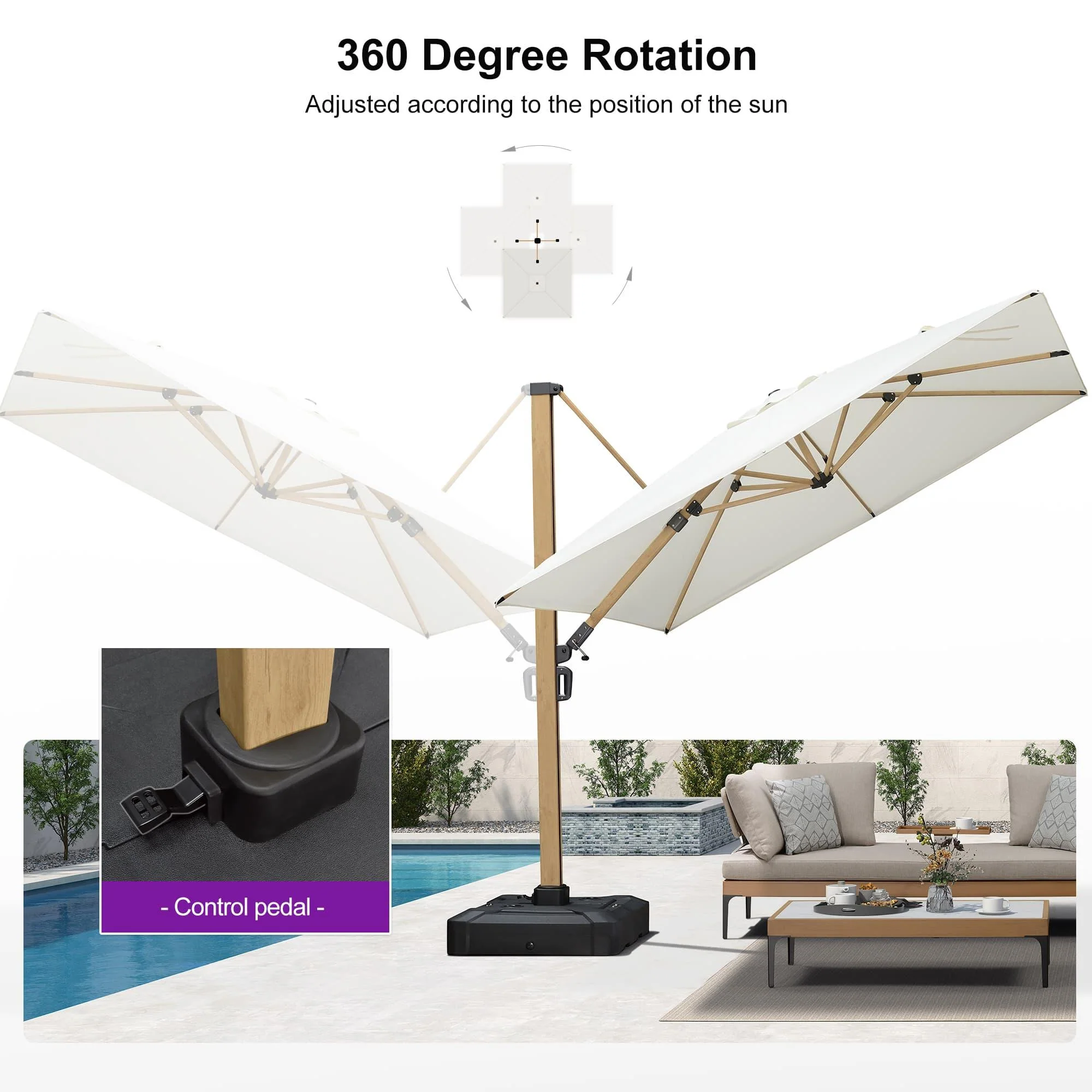 PURPLE LEAF Wood Grain Cantilever Patio Umbrella Aluminum Outdoor Umbrellas - Image 40