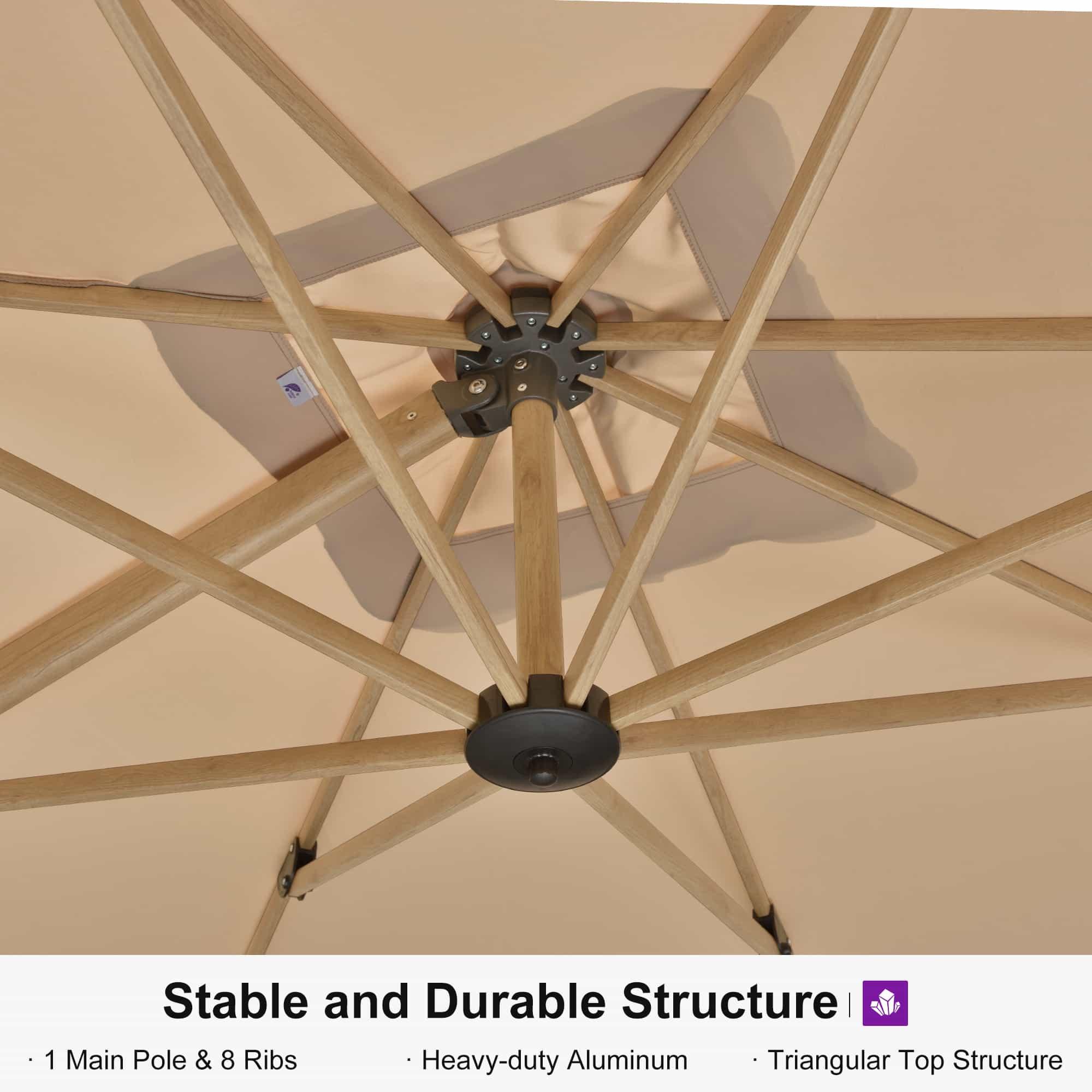PURPLE LEAF Wood Grain Cantilever Patio Umbrella Aluminum Outdoor Umbrellas - Image 47