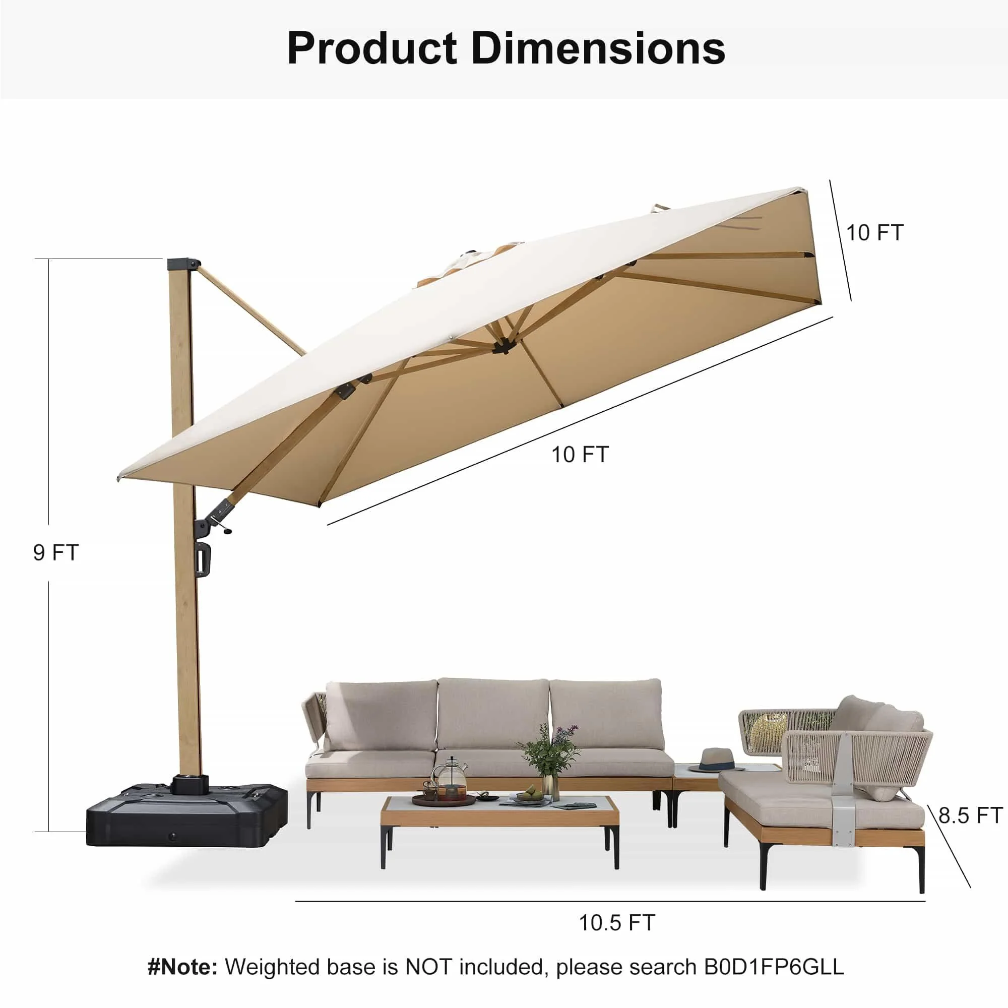 PURPLE LEAF Wood Grain Cantilever Patio Umbrella Aluminum Outdoor Umbrellas - Image 48