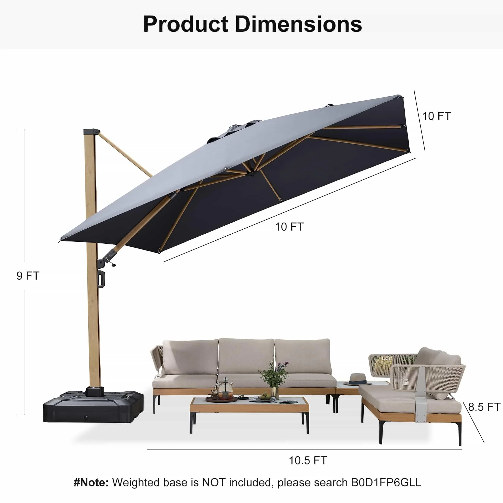 PURPLE LEAF Wood Grain Cantilever Patio Umbrella Aluminum Outdoor Umbrellas - Image 62