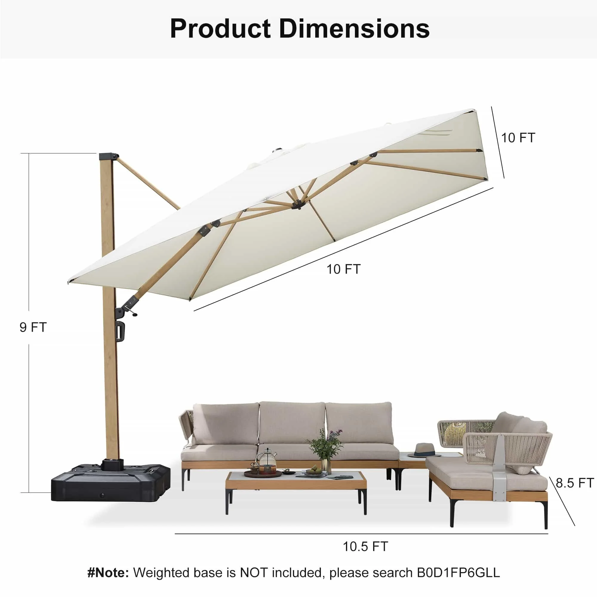 PURPLE LEAF Wood Grain Cantilever Patio Umbrella Aluminum Outdoor Umbrellas - Image 71