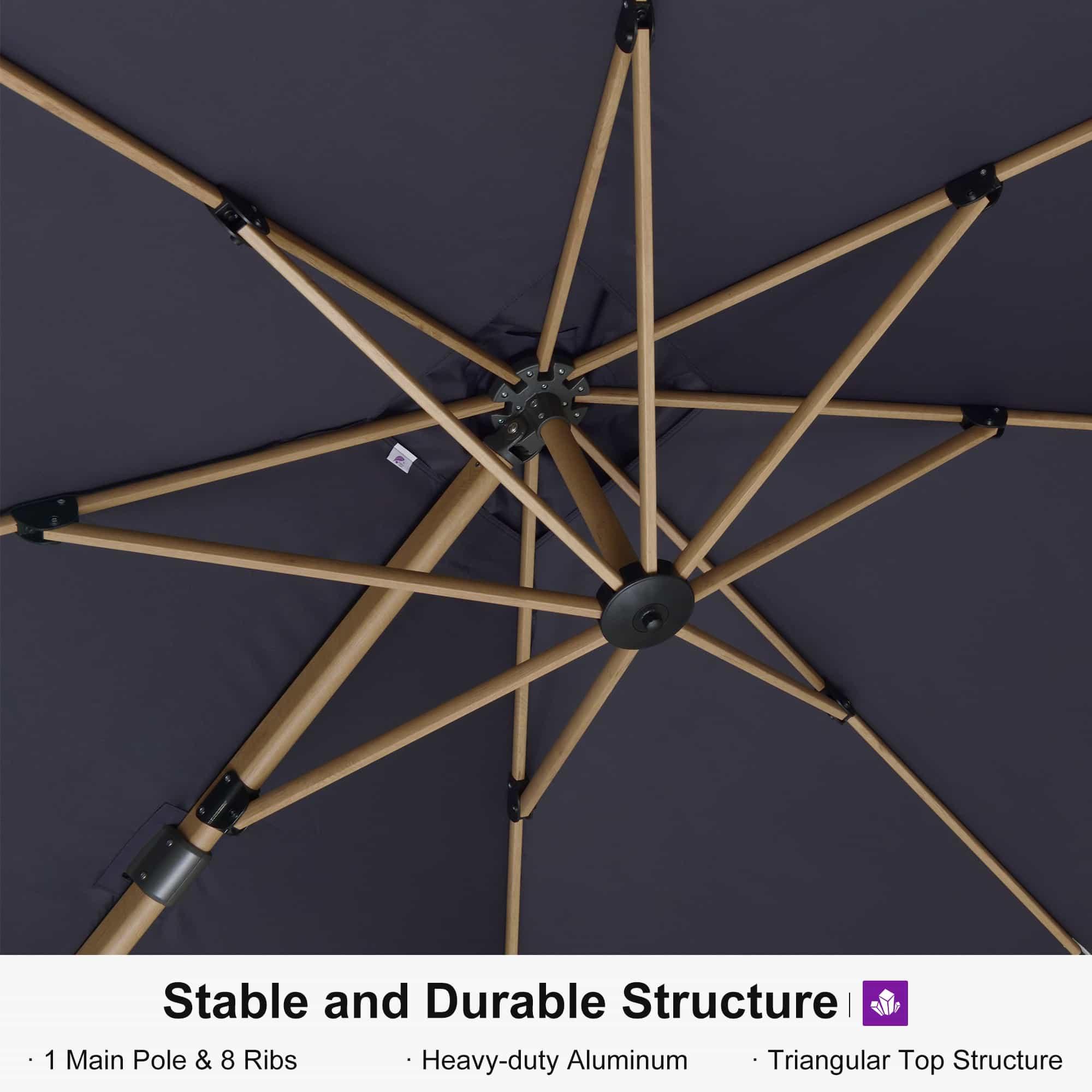 PURPLE LEAF Wood Grain Cantilever Patio Umbrella Aluminum Outdoor Umbrellas - Image 81