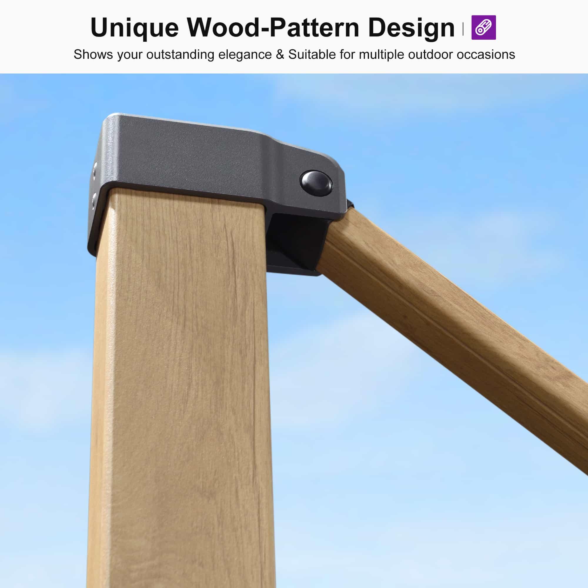 PURPLE LEAF Wood Grain Cantilever Patio Umbrella Aluminum Outdoor Umbrellas - Image 82