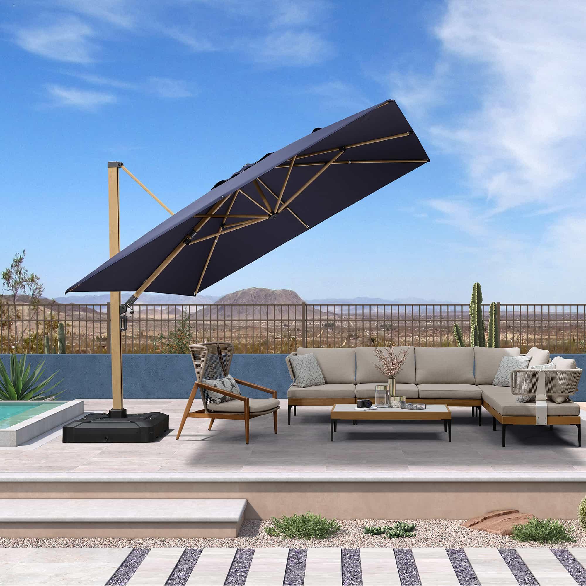 PURPLE LEAF Wood Grain Cantilever Patio Umbrella Aluminum Outdoor Umbrellas - Image 88
