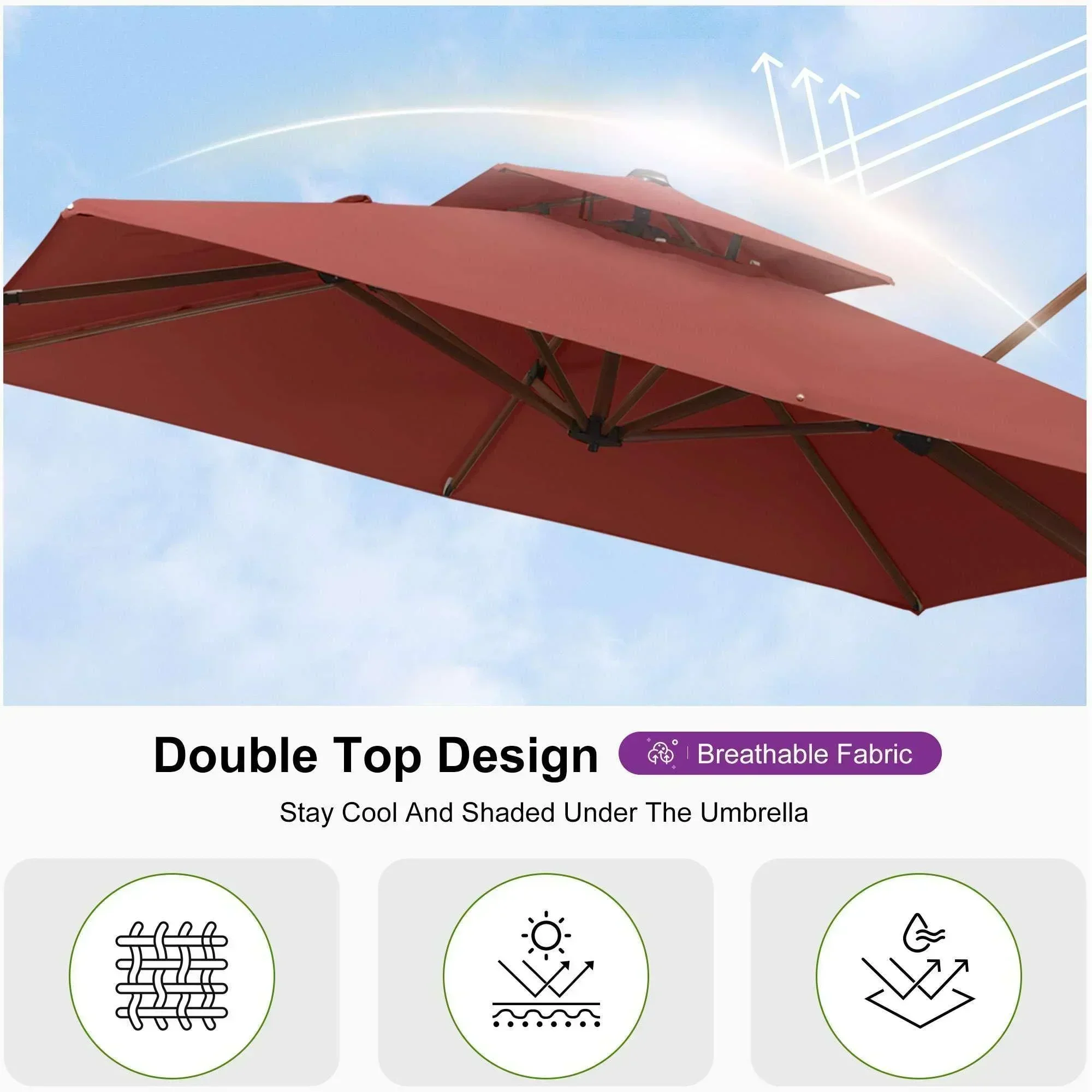 PURPLE LEAF 9 x 12 / 10 x 13 ft Rectangular Patio Umbrella Aluminum Cantilever Umbrella in Wood Color - Image 107