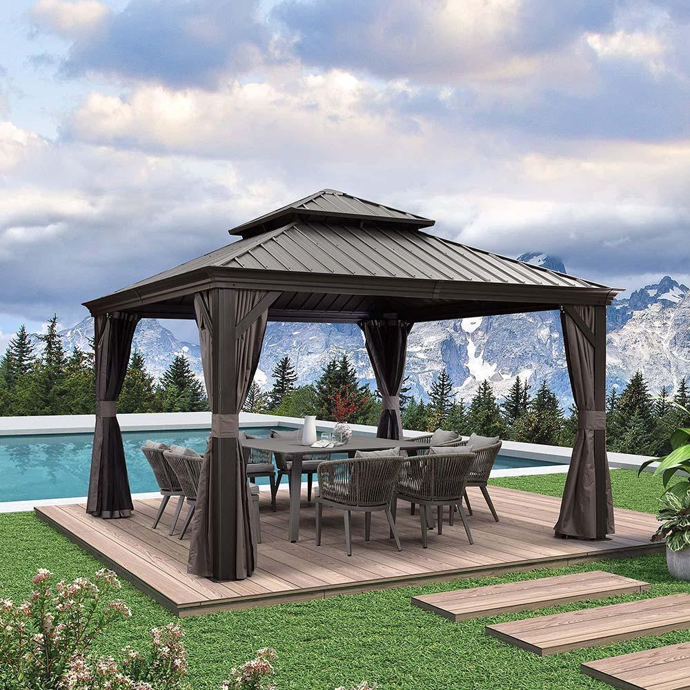 PURPLE LEAF Patio Gazebo for Backyard Grey Hardtop Galvanized Steel Roof Awning with Upgrade Curtain - Image 13