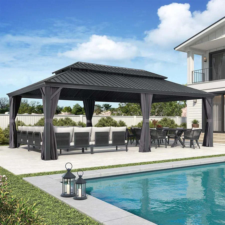 PURPLE LEAF Patio Gazebo for Backyard Grey Hardtop Galvanized Steel Roof Awning with Upgrade Curtain - Image 131