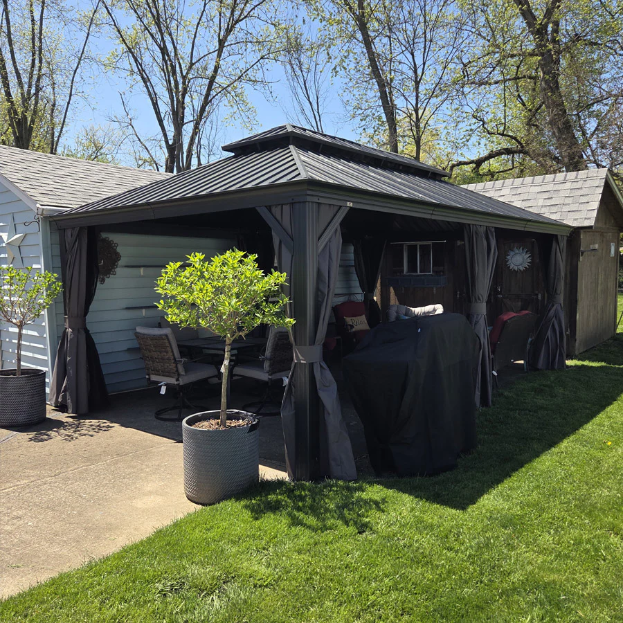 PURPLE LEAF Patio Gazebo for Backyard Grey Hardtop Galvanized Steel Roof Awning with Upgrade Curtain - Image 173