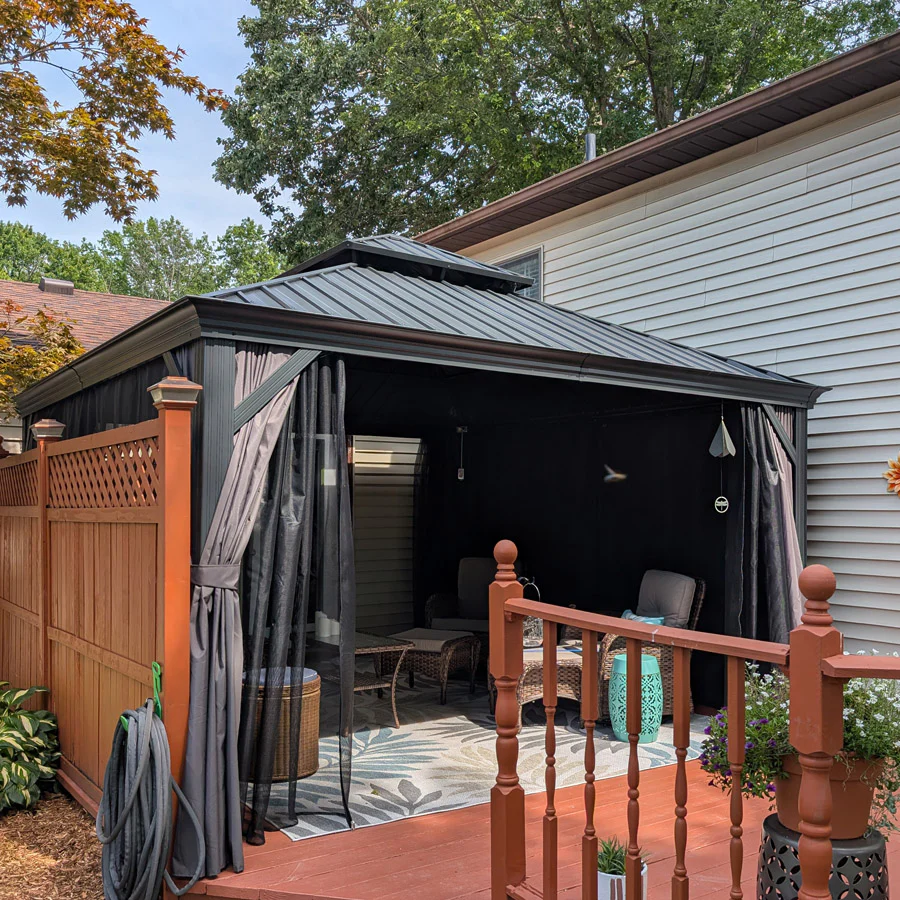 PURPLE LEAF Patio Gazebo for Backyard Grey Hardtop Galvanized Steel Roof Awning with Upgrade Curtain - Image 182