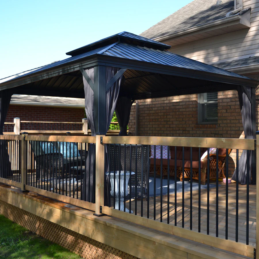 PURPLE LEAF Patio Gazebo for Backyard Grey Hardtop Galvanized Steel Roof Awning with Upgrade Curtain - Image 183