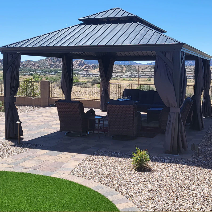 PURPLE LEAF Patio Gazebo for Backyard Grey Hardtop Galvanized Steel Roof Awning with Upgrade Curtain - Image 191
