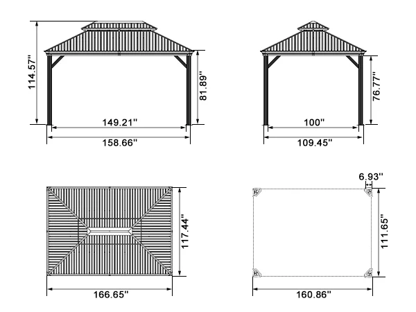 PURPLE LEAF Patio Gazebo for Backyard Grey Hardtop Galvanized Steel Roof Awning with Upgrade Curtain - Image 201