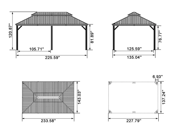 PURPLE LEAF Patio Gazebo for Backyard Grey Hardtop Galvanized Steel Roof Awning with Upgrade Curtain - Image 207