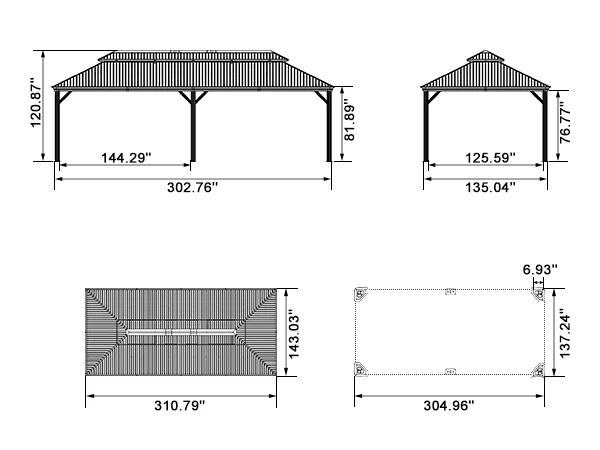 PURPLE LEAF Patio Gazebo for Backyard Grey Hardtop Galvanized Steel Roof Awning with Upgrade Curtain - Image 209