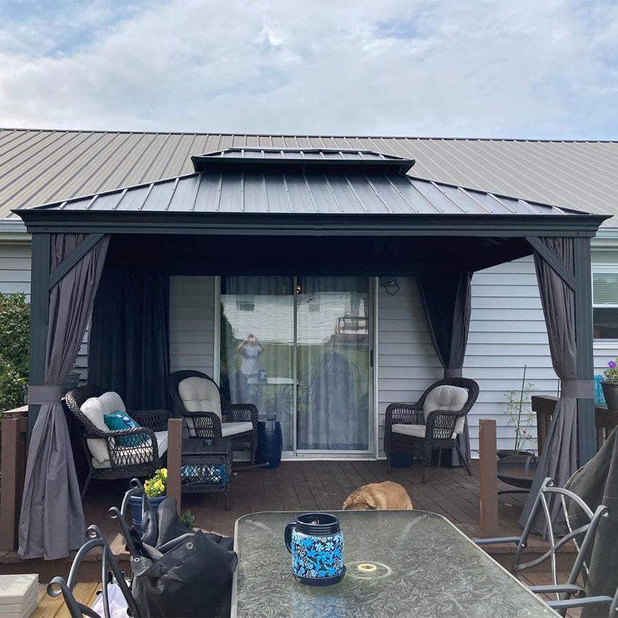 PURPLE LEAF Patio Gazebo for Backyard Grey Hardtop Galvanized Steel Roof Awning with Upgrade Curtain - Image 36