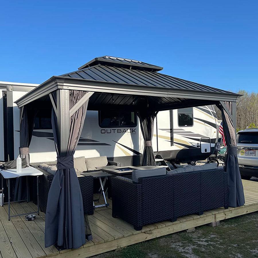 PURPLE LEAF Patio Gazebo for Backyard Grey Hardtop Galvanized Steel Roof Awning with Upgrade Curtain - Image 37