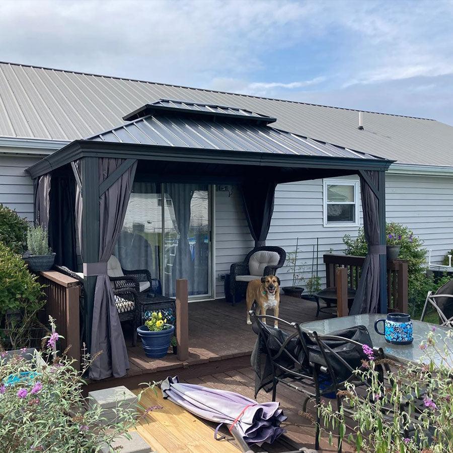 PURPLE LEAF Patio Gazebo for Backyard Grey Hardtop Galvanized Steel Roof Awning with Upgrade Curtain - Image 38