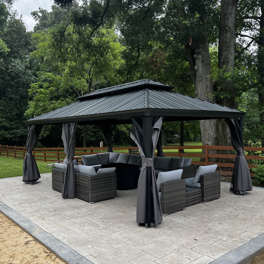 PURPLE LEAF Patio Gazebo for Backyard Grey Hardtop Galvanized Steel Roof Awning with Upgrade Curtain - Image 4