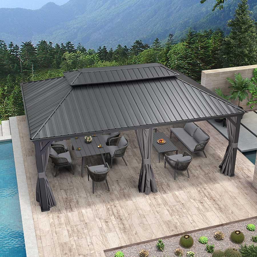 PURPLE LEAF Patio Gazebo for Backyard Grey Hardtop Galvanized Steel Roof Awning with Upgrade Curtain - Image 40
