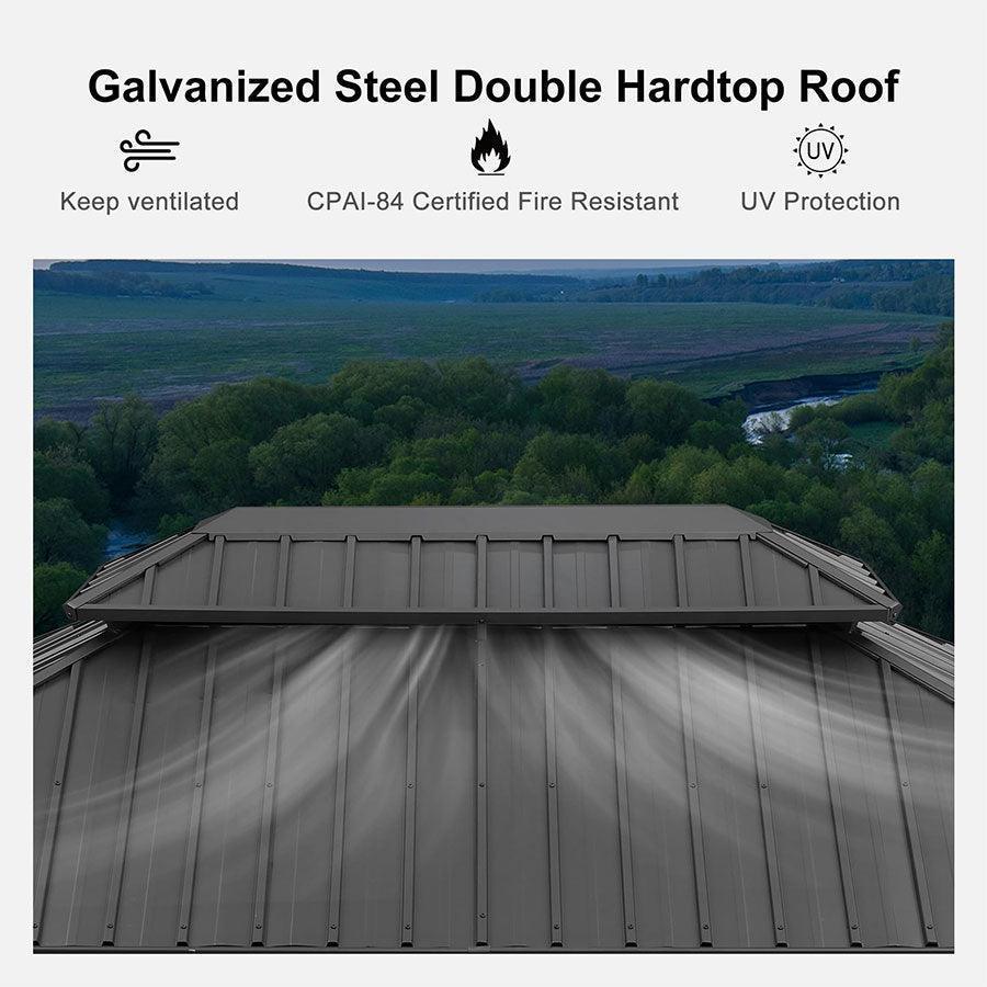 PURPLE LEAF Patio Gazebo for Backyard Grey Hardtop Galvanized Steel Roof Awning with Upgrade Curtain - Image 45