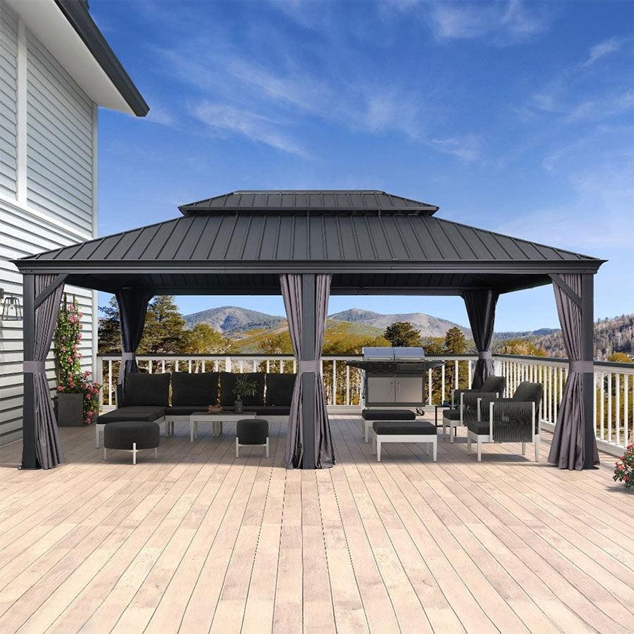 PURPLE LEAF Patio Gazebo for Backyard Grey Hardtop Galvanized Steel Roof Awning with Upgrade Curtain - Image 60