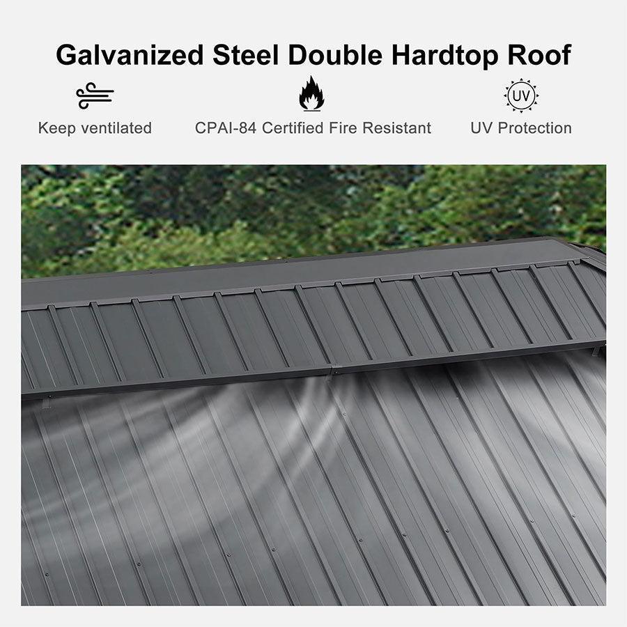 PURPLE LEAF Patio Gazebo for Backyard Grey Hardtop Galvanized Steel Roof Awning with Upgrade Curtain - Image 61