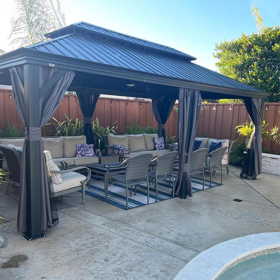 PURPLE LEAF Patio Gazebo for Backyard Grey Hardtop Galvanized Steel Roof Awning with Upgrade Curtain - Image 64