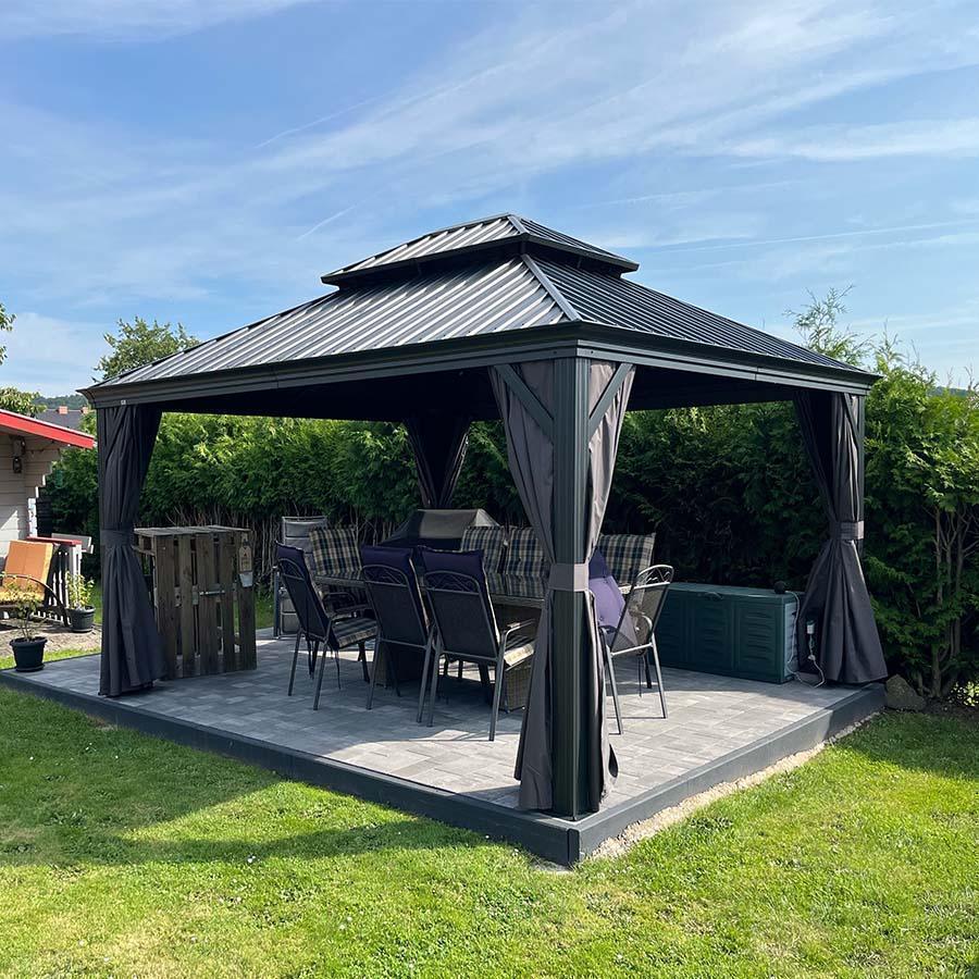 PURPLE LEAF Patio Gazebo for Backyard Grey Hardtop Galvanized Steel Roof Awning with Upgrade Curtain - Image 77