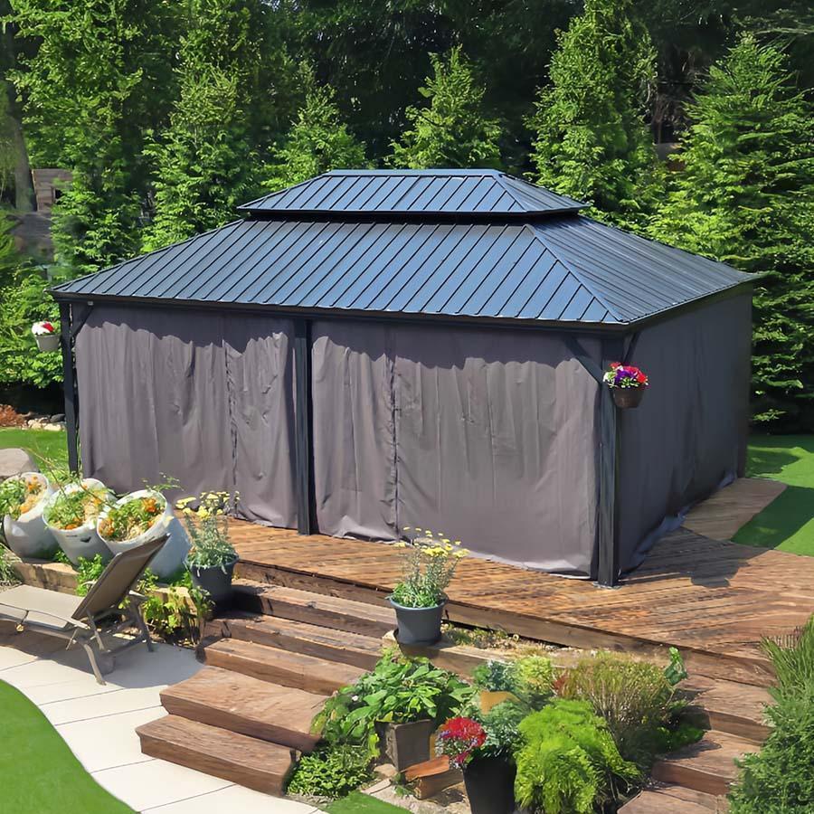 PURPLE LEAF Patio Gazebo for Backyard Grey Hardtop Galvanized Steel Roof Awning with Upgrade Curtain - Image 89