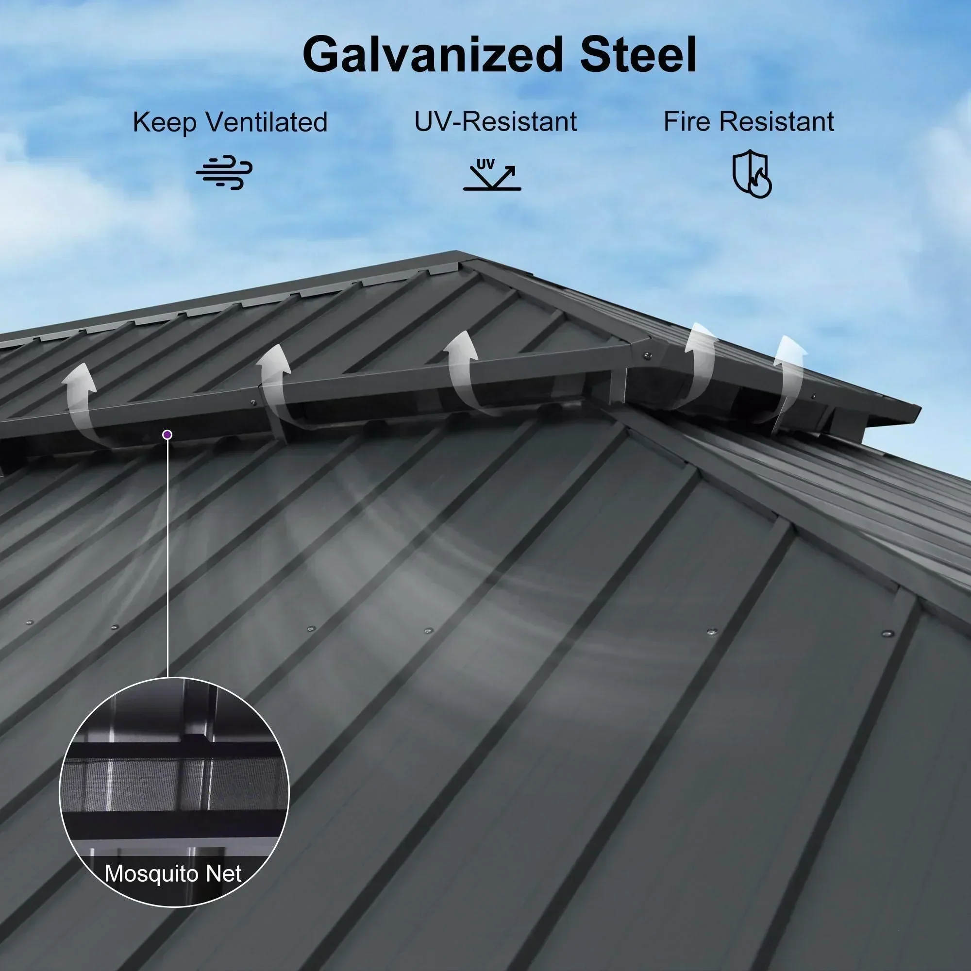 PURPLE LEAF Patio Gazebo for Backyard Grey Hardtop Galvanized Steel Roof Awning with Upgrade Curtain - Image 92