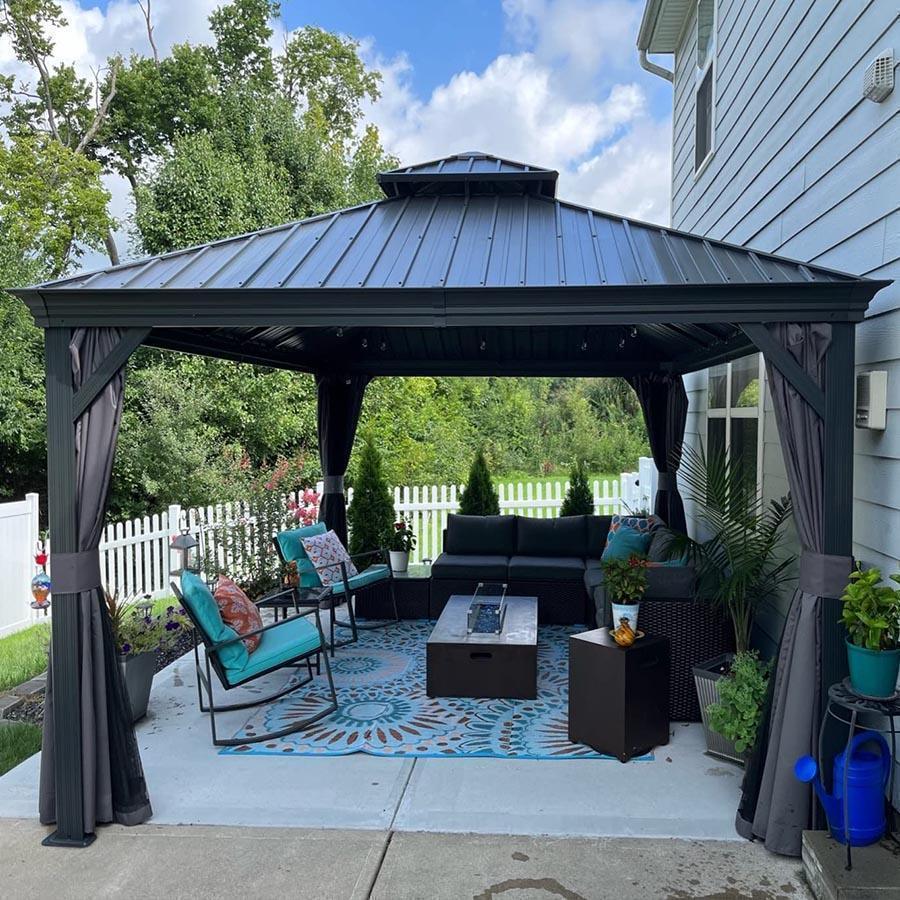PURPLE LEAF Patio Gazebo for Backyard Grey Hardtop Galvanized Steel Roof Awning with Upgrade Curtain - Image 97