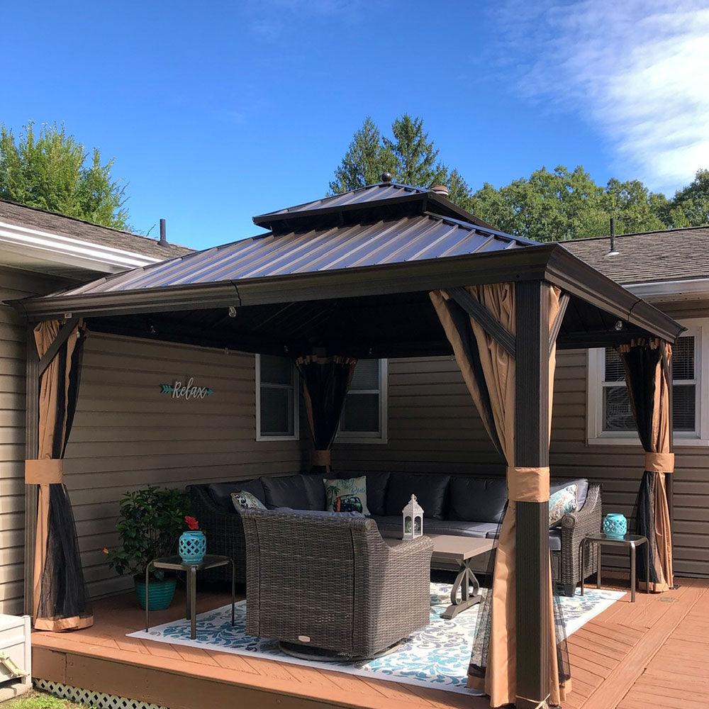PURPLE LEAF Outdoor Hardtop Gazebo for Garden Bronze Double Roof Aluminum Frame Pavilion - Image 107