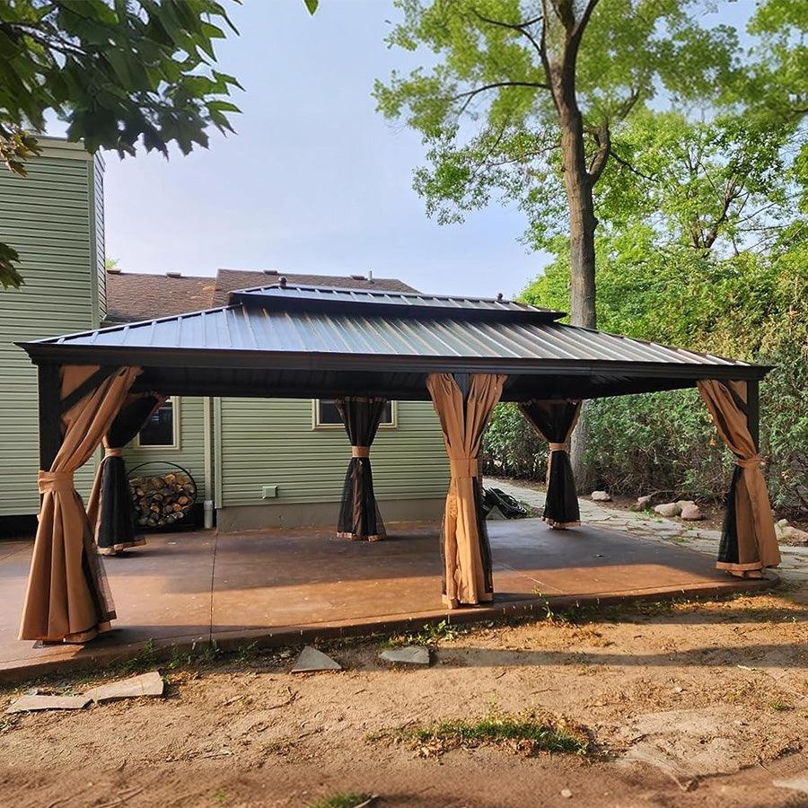 PURPLE LEAF Outdoor Hardtop Gazebo for Garden Bronze Double Roof Aluminum Frame Pavilion - Image 110